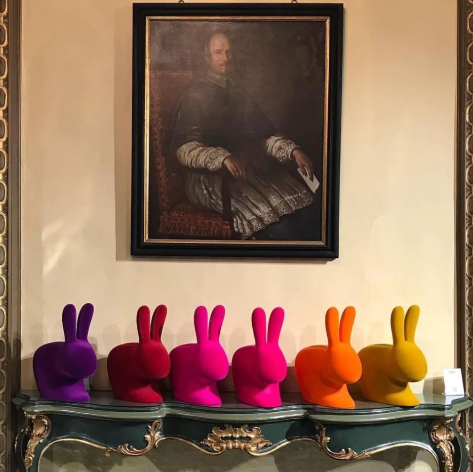 Qeeboo Rabbit Chair Baby Velvet Finish 